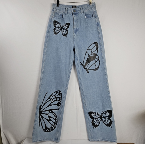 Simple Society butterfly wide leg baggy jeans size 7/ 28 - Picture 14 of 15